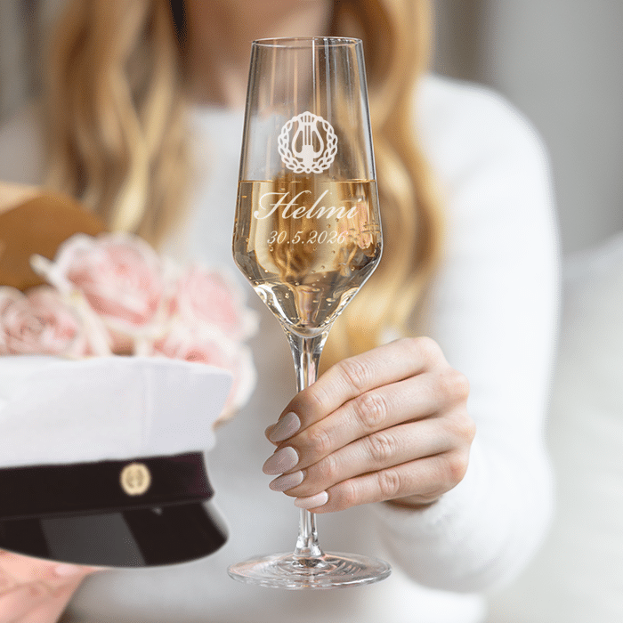 Shampanjalasi kaiverruksella, 25 cl, ylioppilaslahja