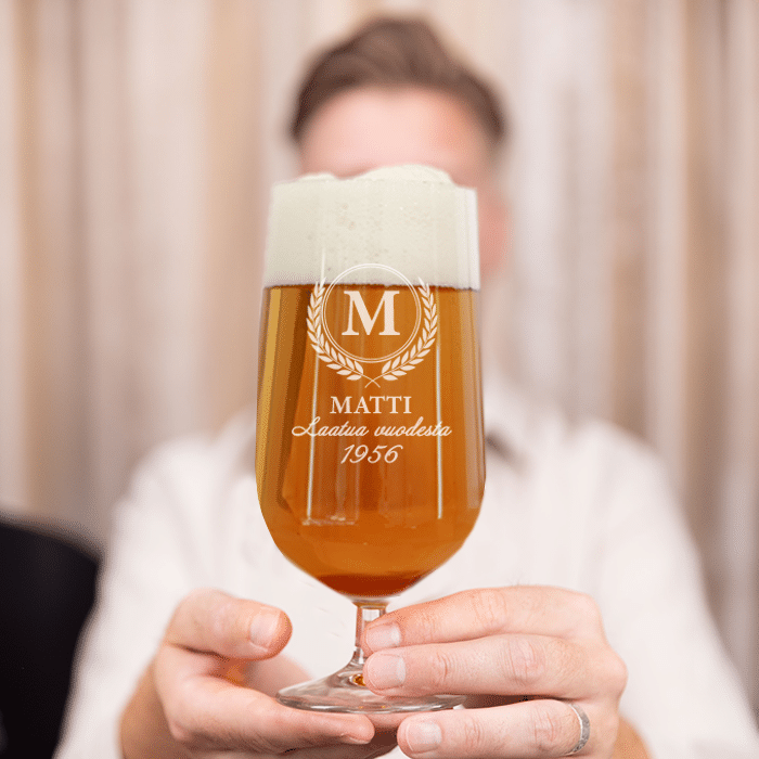 Olutlasi kaiverruksella, lehtikuvio