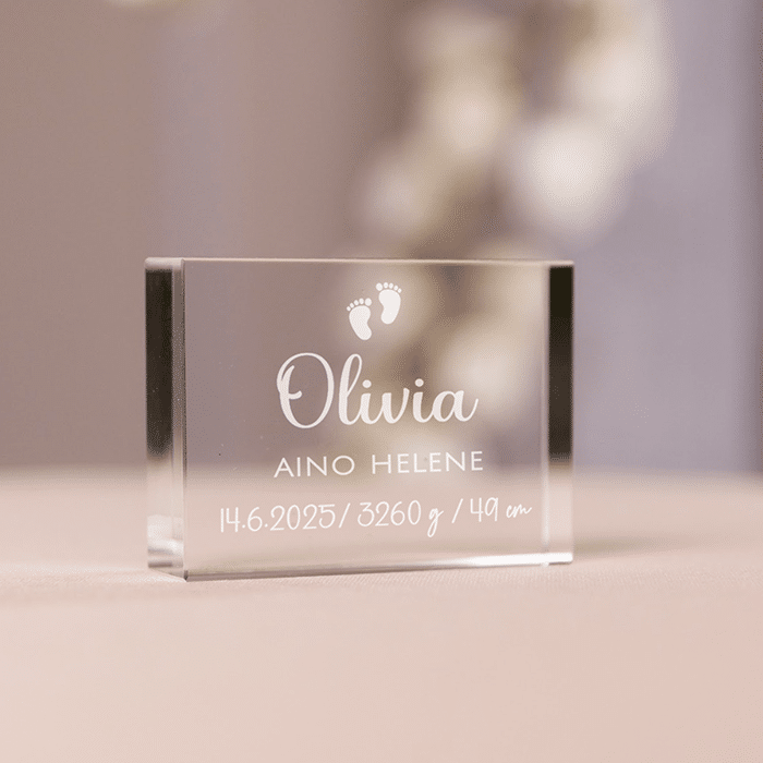 Lasikoriste nimellä on ihana ristijäislahja