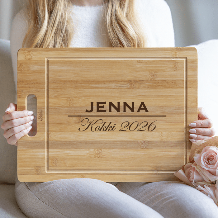 Leikkuulauta kaiverruksella, lahja kokille