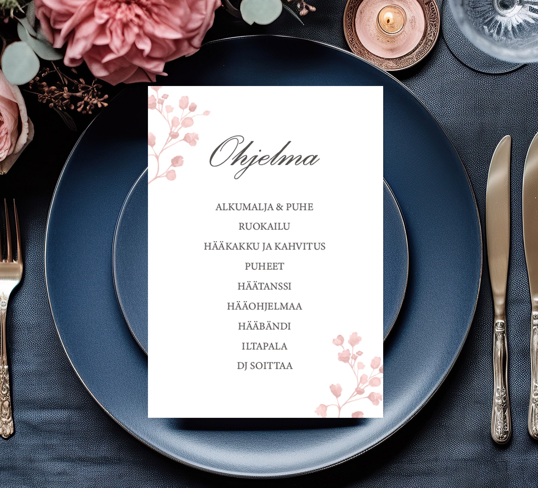 Menu/hääohjelmakortti, Pink Harmony - Image 2