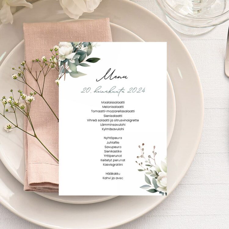 Menu/hääohjelmakortti, Peony Dreams