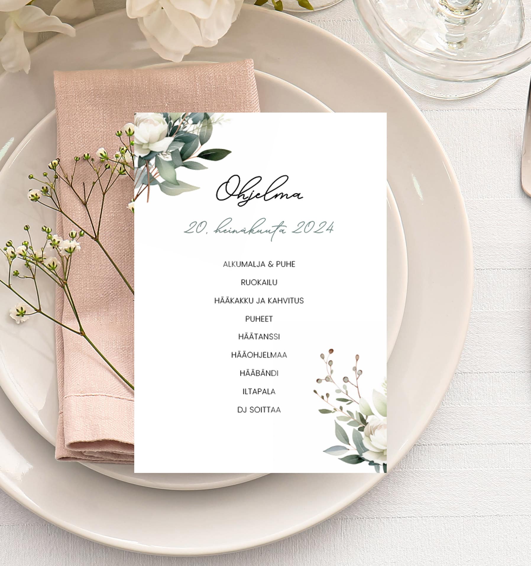 Menu/hääohjelmakortti, Peony Dreams - Image 2