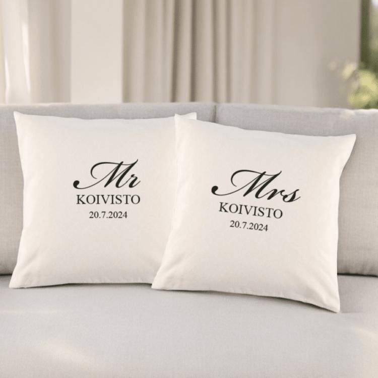 Mr ja Mrs -tyynynpäälliset nimillä, 2 kpl