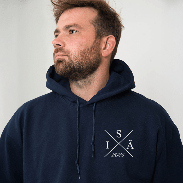 Isänpäivähuppari kirjailulla, ristikuvio