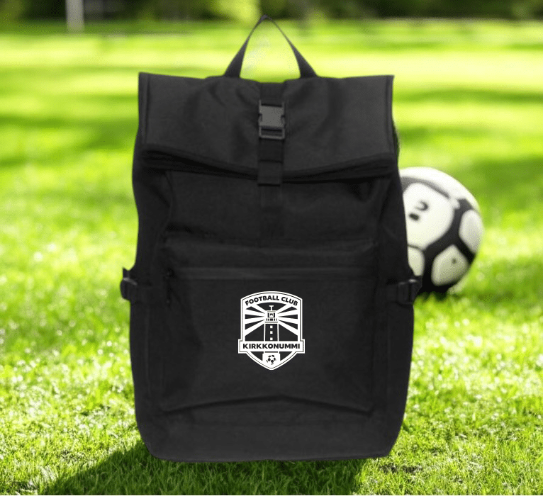 Reppu joukkueen logolla, musta