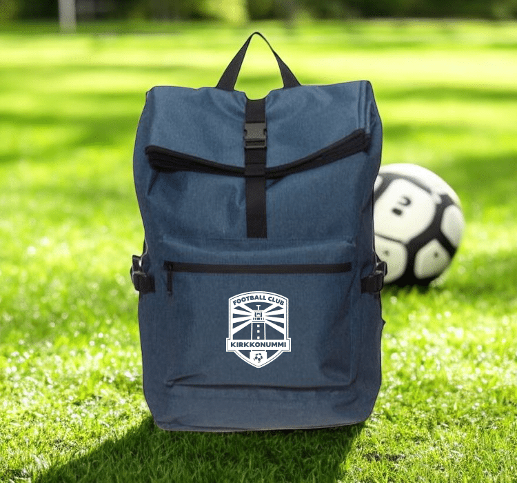 Reppu joukkueen logolla, sininen