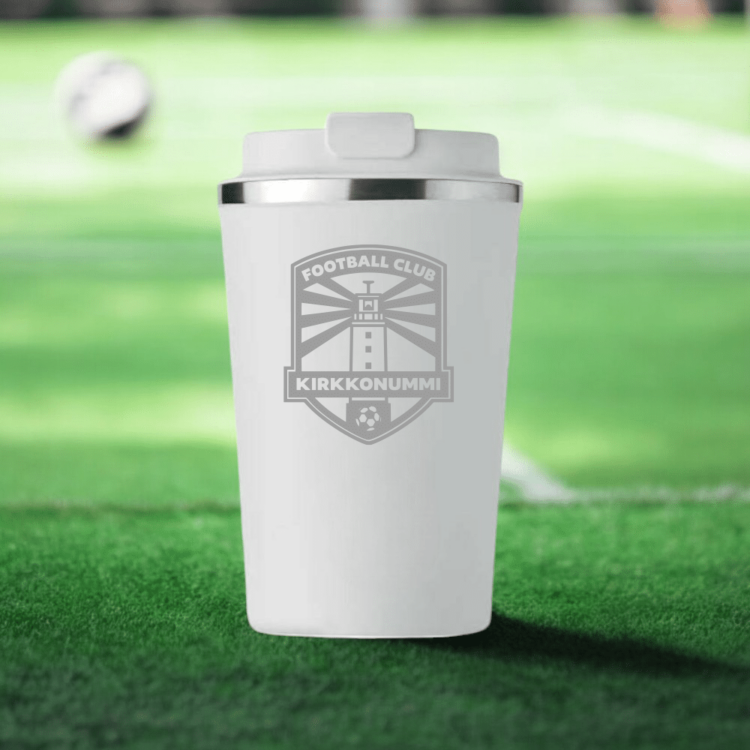 Termosmuki joukkueen logolla, valkoinen