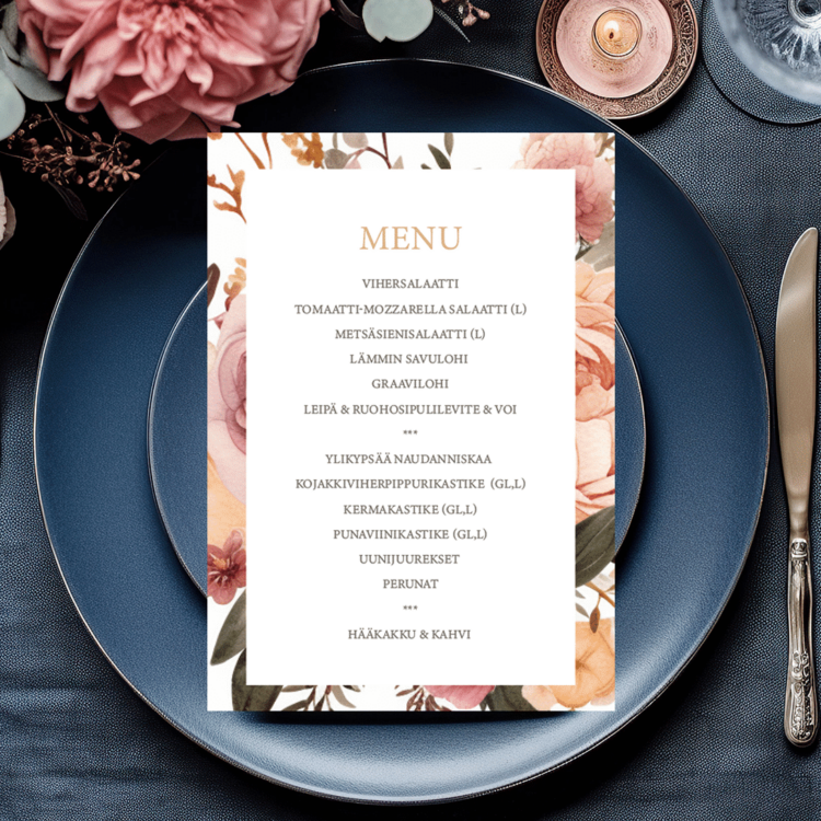 Menu/hääohjelmakortti, Rustic Bouquet