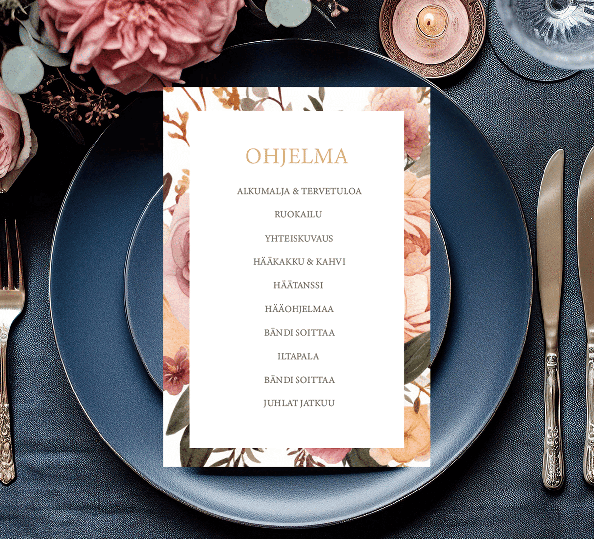 Menu/hääohjelmakortti, Rustic Bouquet - Image 2