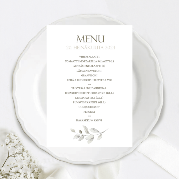 Menu/hääohjelmakortti, Natural Elegance