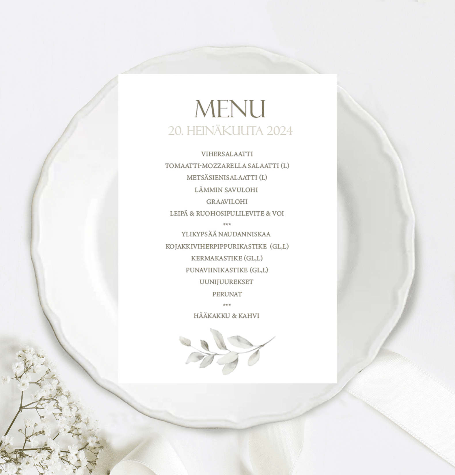 Menu/hääohjelmakortti, Natural Elegance