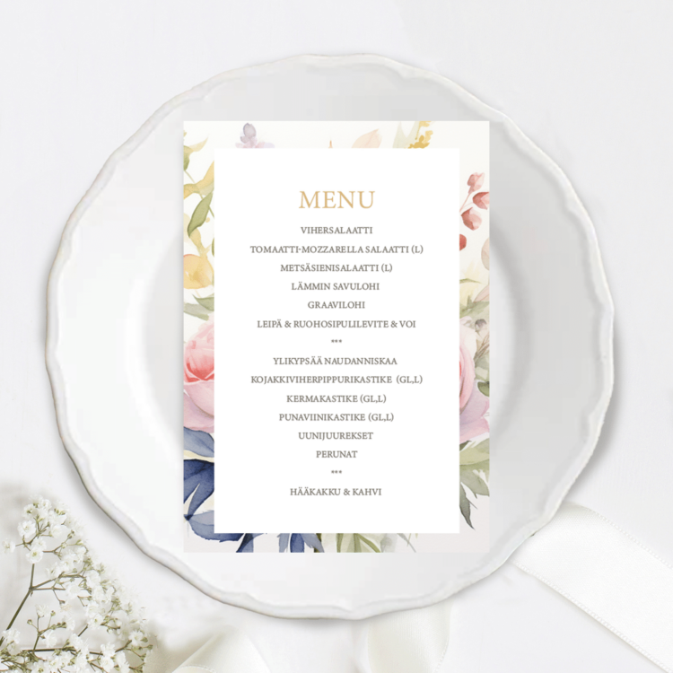 Menu/hääohjelmakortti, Pastel Meadow