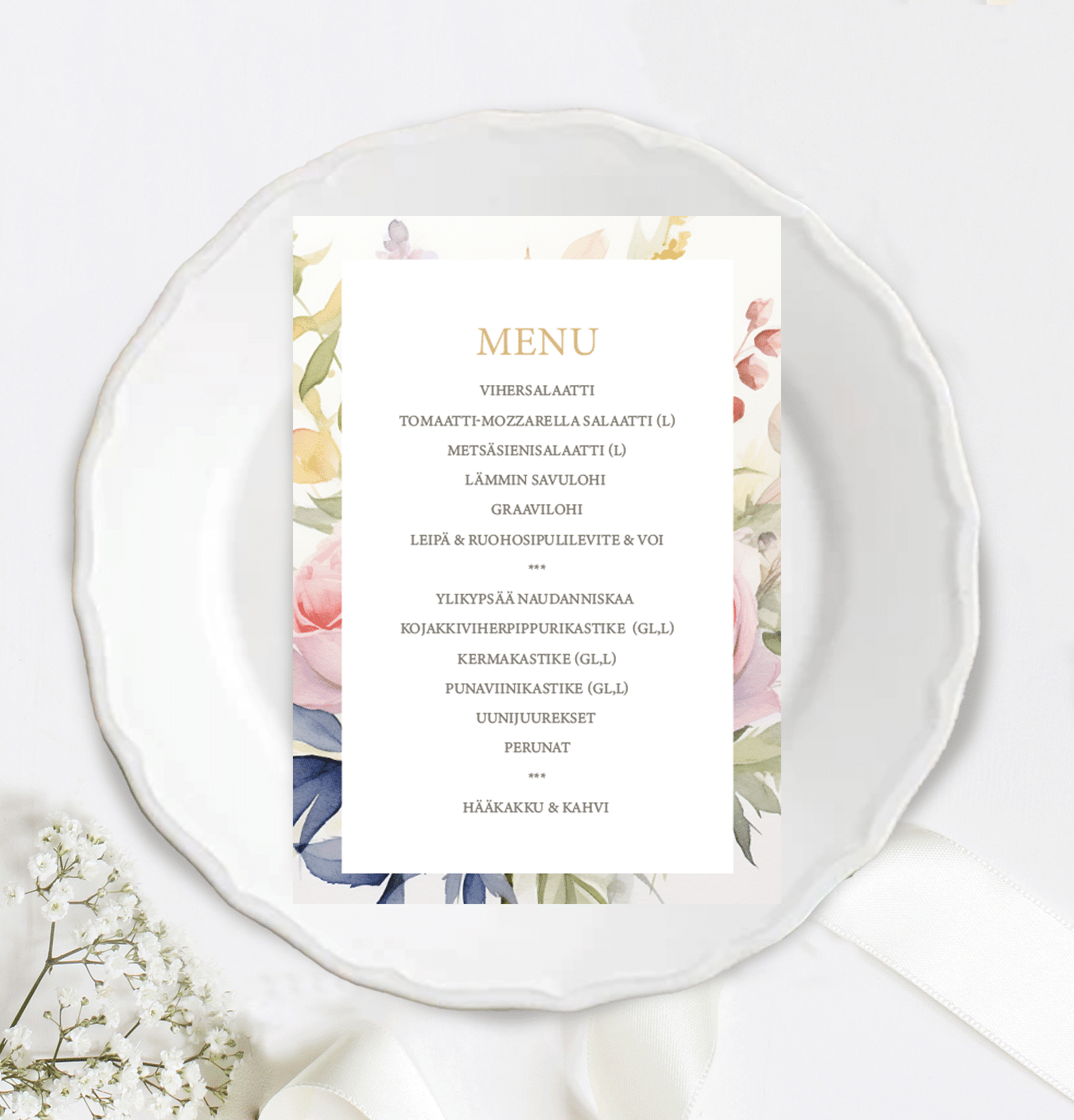 Menu/hääohjelmakortti, Pastel Meadow