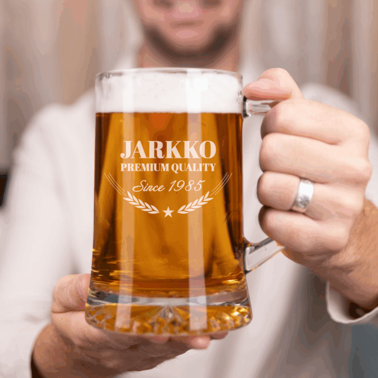 Oluttuoppi kaiverruksella, vehnäkuvio