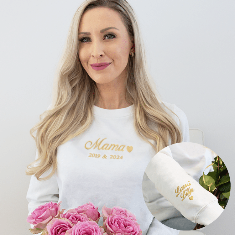 Collegepaita kirjailulla, lahja äidille