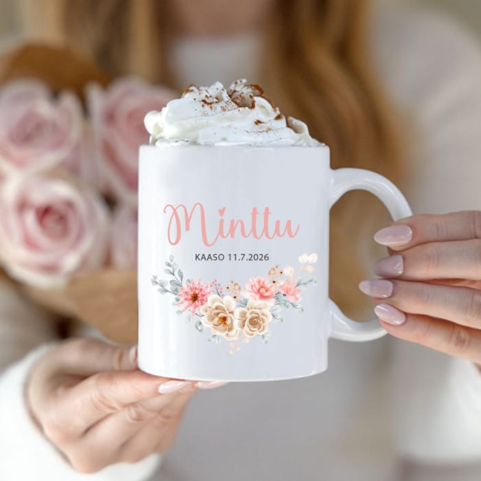 Muki painatuksella, lahja kaasolle