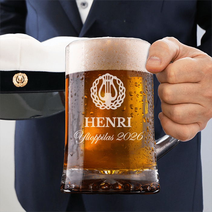 Oluttuoppi kaiverruksella, ylioppilaslahja