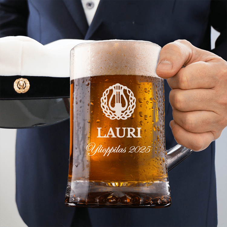 Oluttuoppi kaiverruksella, ylioppilaslahja