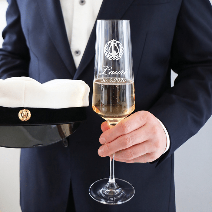 Shampanjalasi kaiverruksella 27 cl, ylioppilaslahja