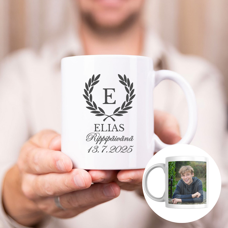 Muki painatuksella, rippilahja