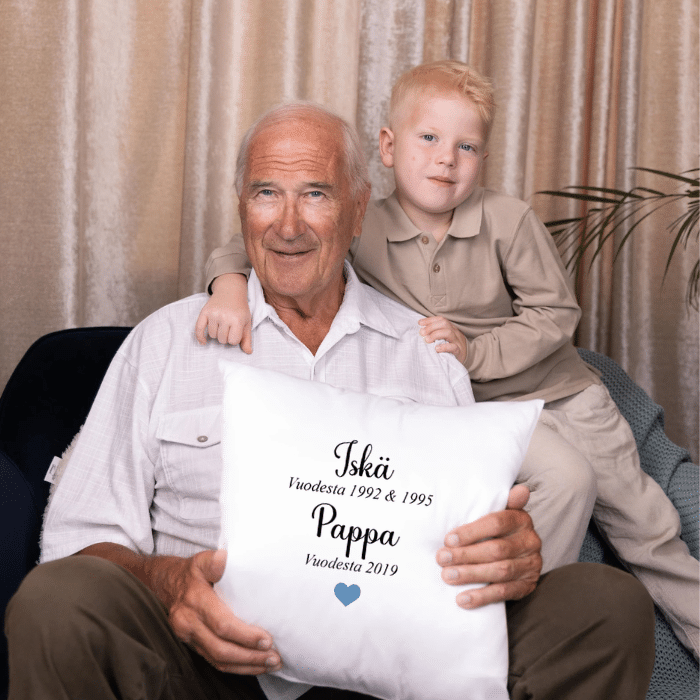 Tyynyliina painatuksella, isänpäivälahja