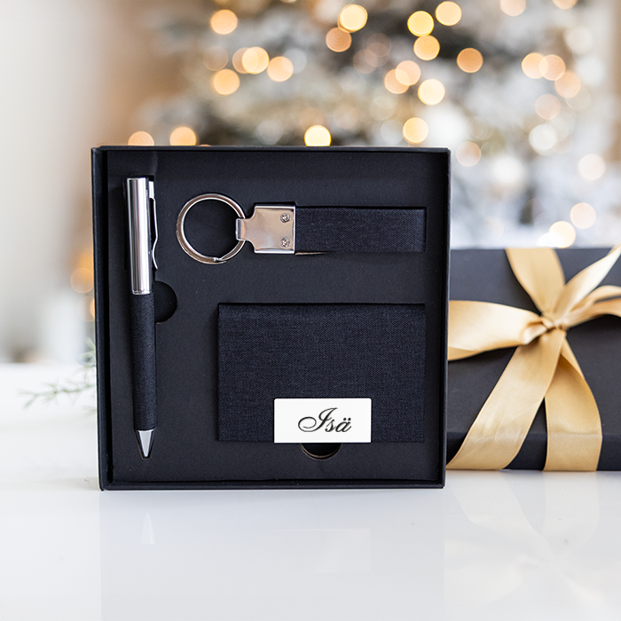 Lahjasetti -korttikotelo, avaimenperä ja kynä, joululahja isälle