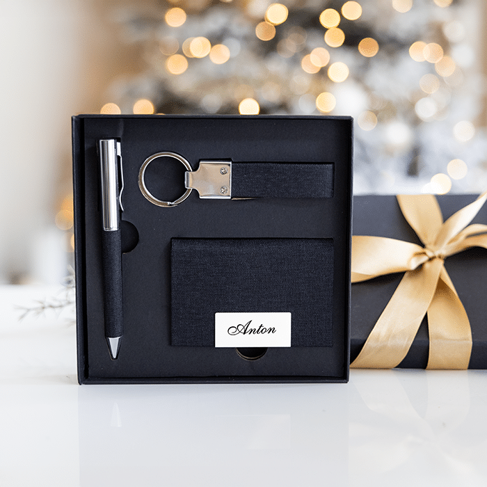 Lahjasetti -korttikotelo, avaimenperä ja kynä, joulu