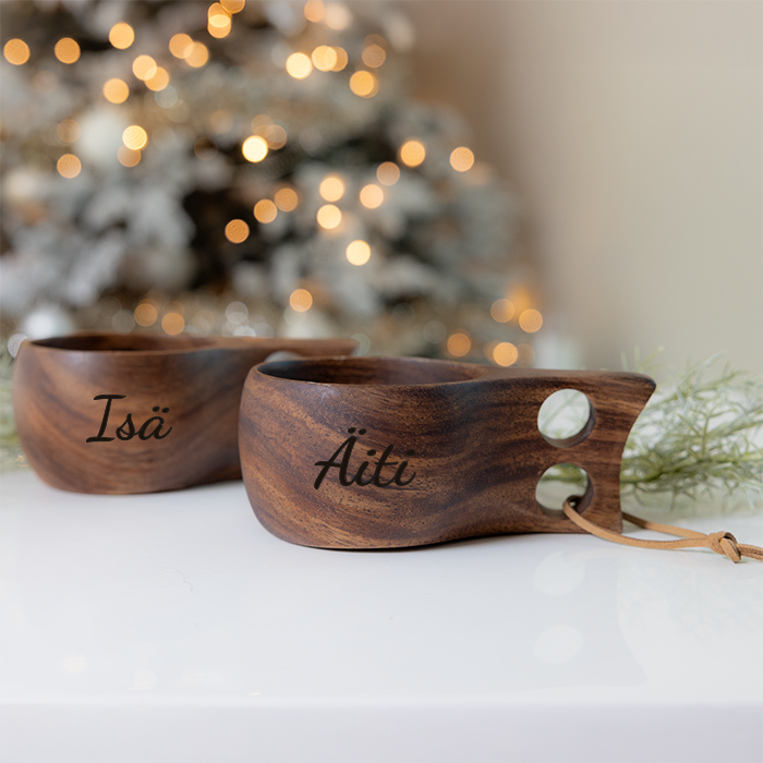 Kuksat kaiverruksella 2kpl, tummat, joululahja vanhemmille