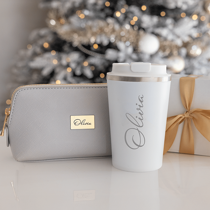 Meikkilaukku ja termosmuki -lahjasetti