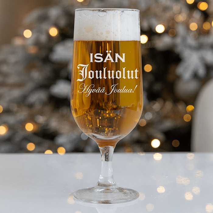Olutlasi kaiverruksella, joululahja