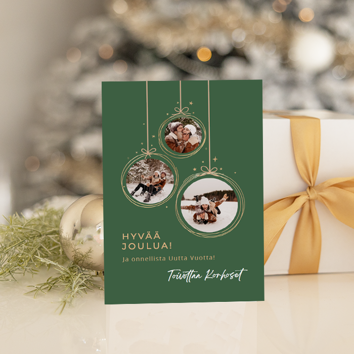 Joulukortit 10 kpl, joulupallot - Image 3