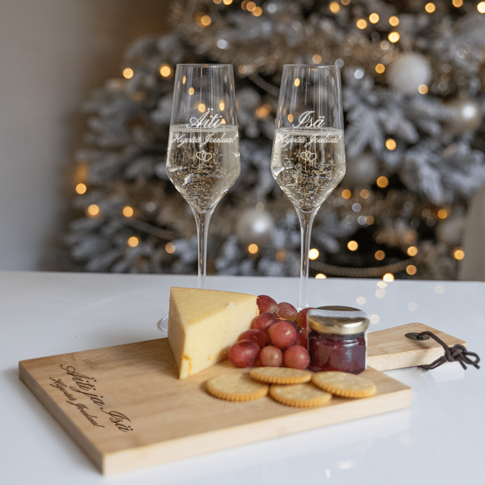 Shampanjalasit 2 kpl ja tarjoilulautanen